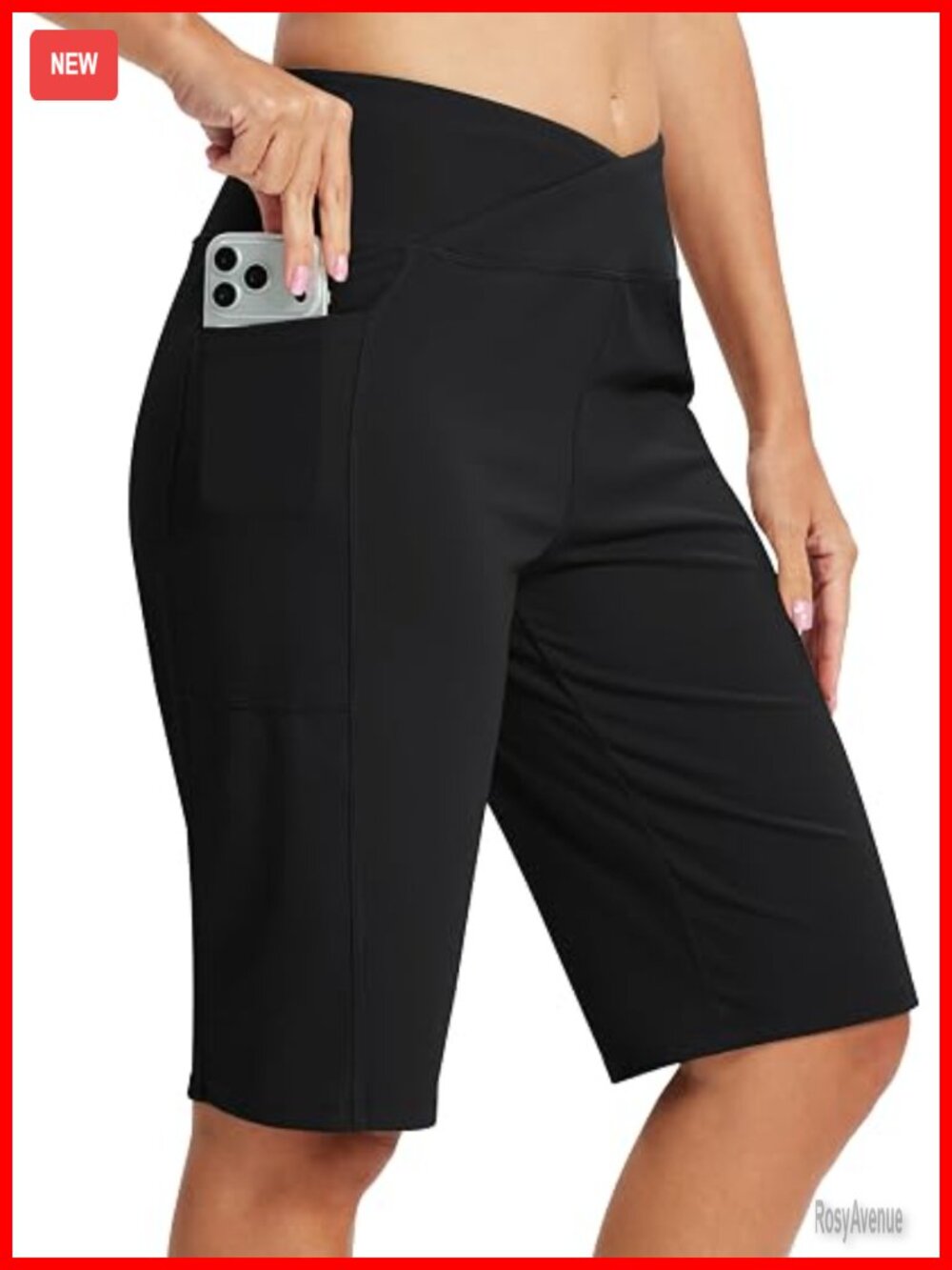 High Waisted Bermuda Shorts 12" Inseam Knee Length Athletic Running with Pockets